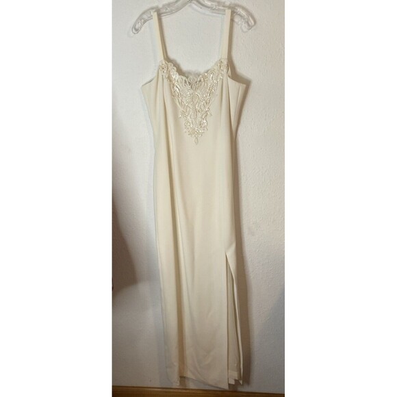 KAREN LAWRENCE BY MATTHEW 2-PIECE LAYERED Ivory embellished, DRESS & JACKET Sz10 - Picture 4 of 9